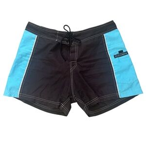 Turquoise and Navy Tie Front Lightweight Sporty Shorts L